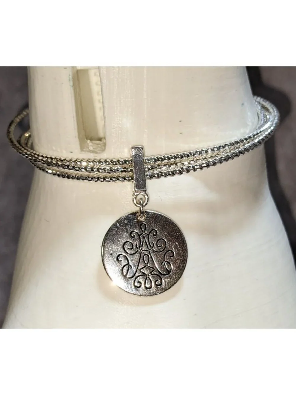 Boho Vintage Avon Lita Scroll Cuff Bracelet Silver Tone Multi Strand Charm Brace